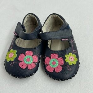 Pediped, TODDLER, Girls, 18-24m, leather, Blue & Pink floral Baby Walker Shoes